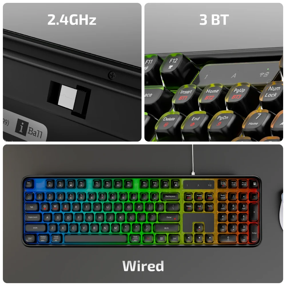 Iball Wireless Keyboard RGB Qwerty S999 (Mint i10) view 3